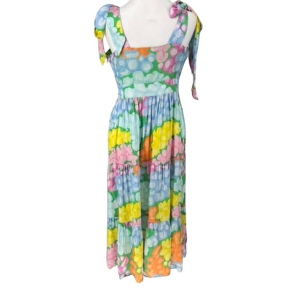 Emily McCarthy Floral Tiered Maxi Dress S Multi Tie Shoulder Summer Boho EUC - Picture 6 of 12